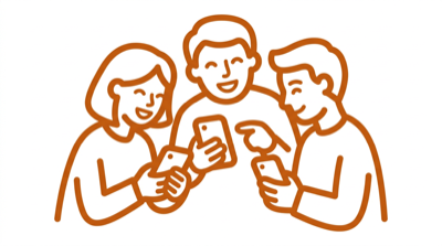 Illustration: several people playing together on their phones